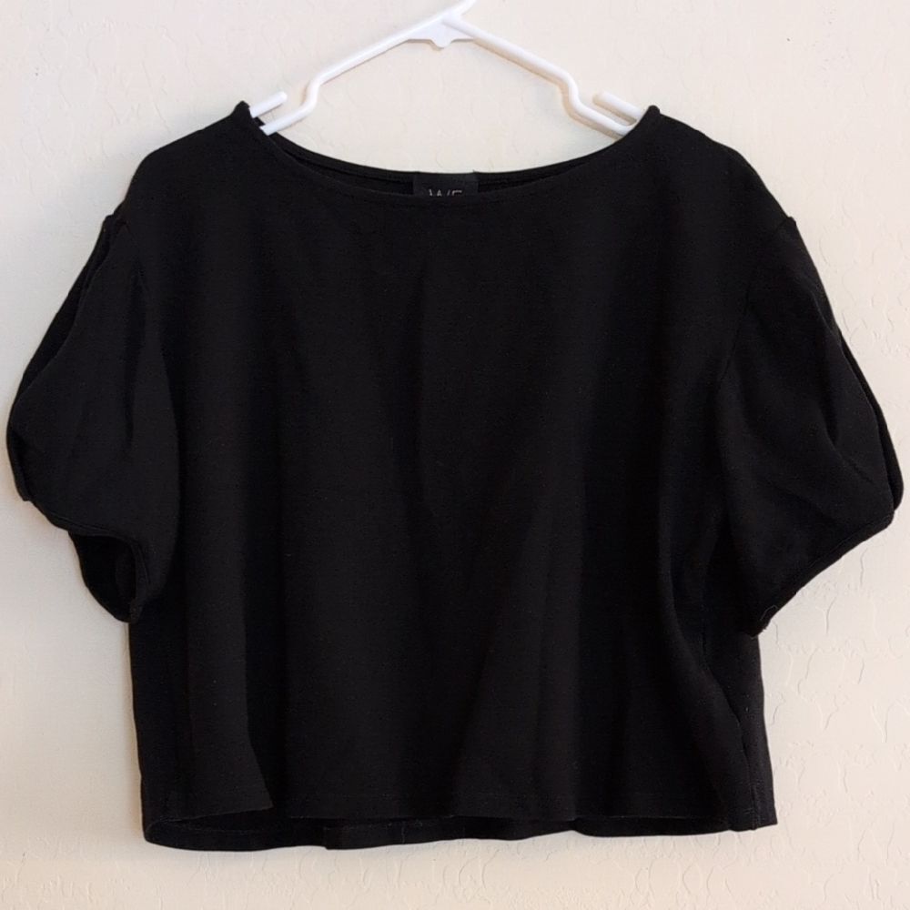 W5 Puff Sleeve Crop Top Shirt Short Black - Size XL